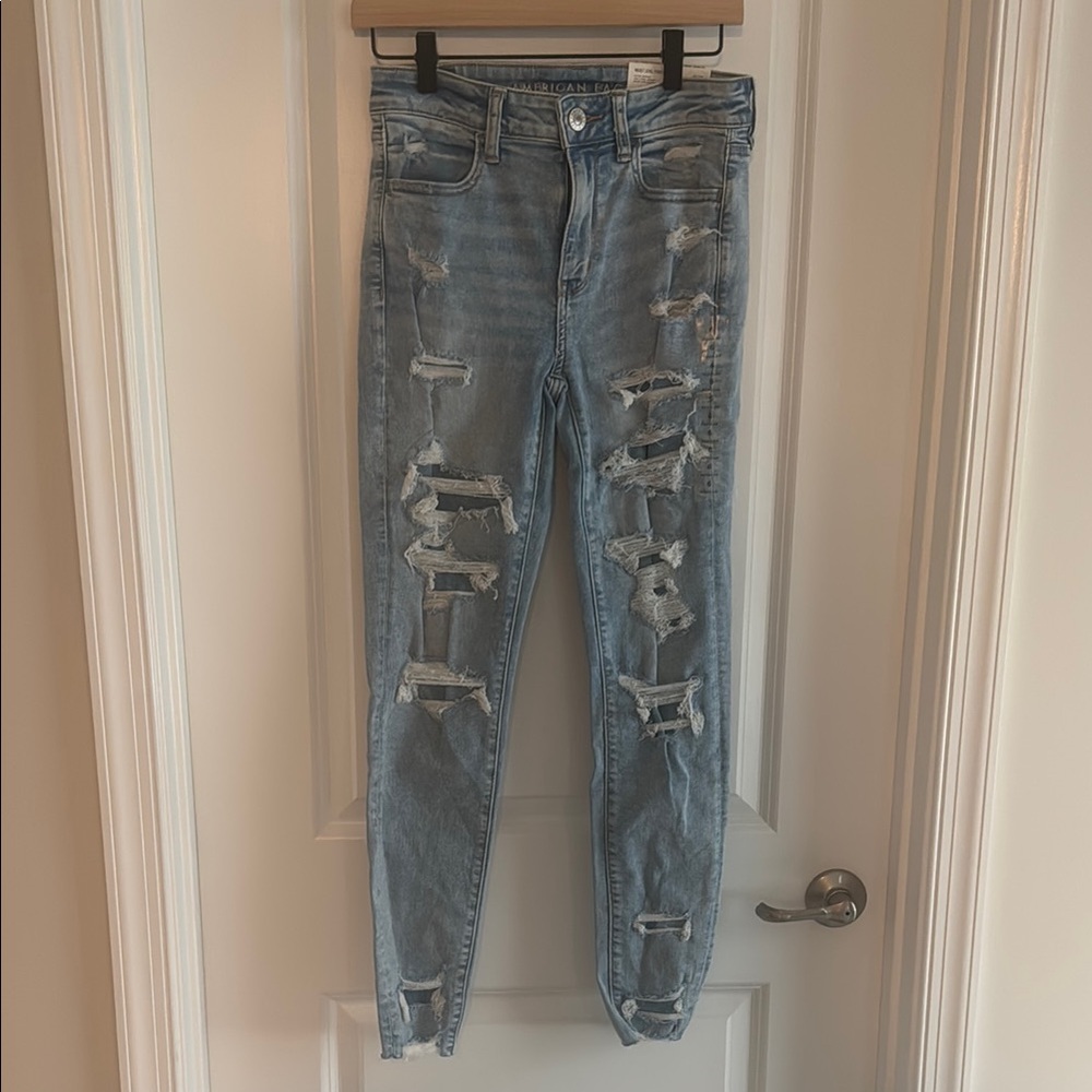 American Eagle Blue Skinny Distressed Jeans